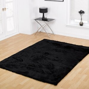 Channel Shag Hand-Tufted Black Area Rug