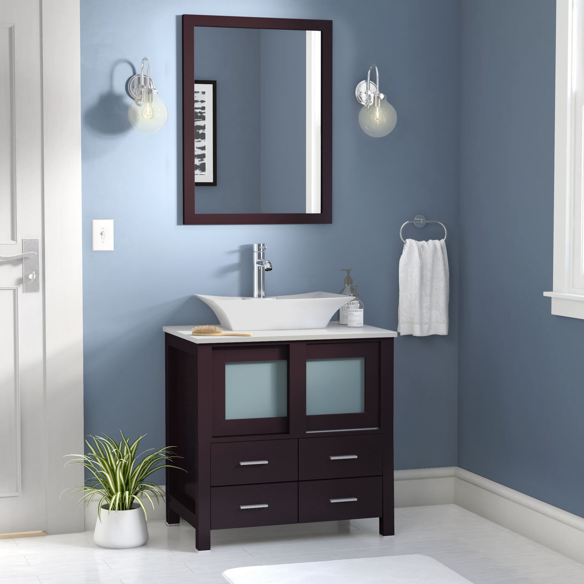 wade logan caufield 30" single bathroom vanity set with mirror