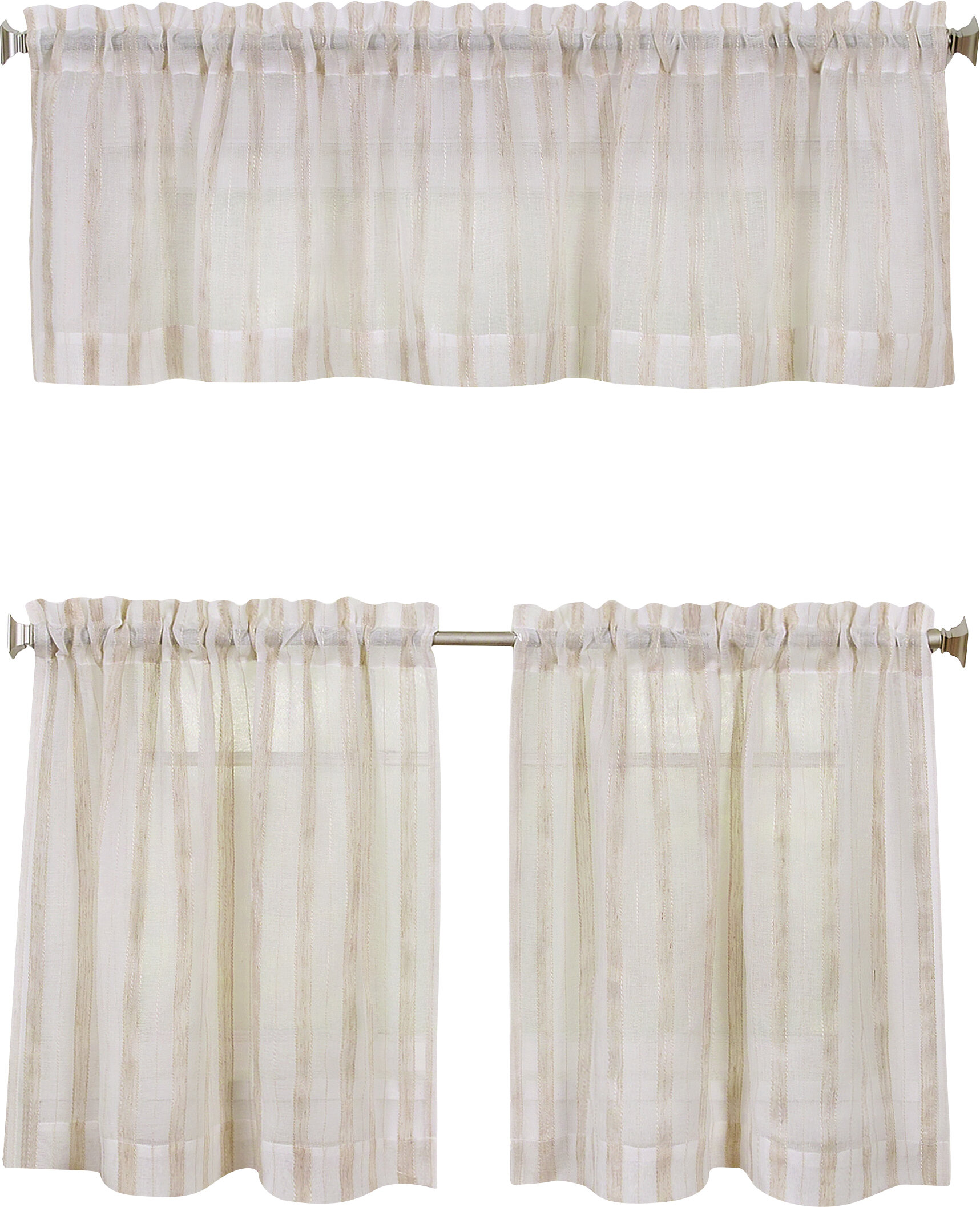 Lazzzy Kitchen Tier Curtains Casual Weave Textured Privacy Semi Sheer Window Treatment Set Grommet Curtains for Bedroom 1 Pair 45 Beige