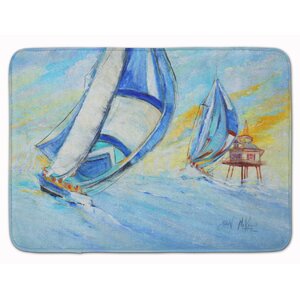 Sailboat and Middle Bay Lighthouse Memory Foam Bath Rug