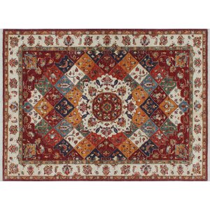 One-of-a-Kind Acer Geometric Hand-Knotted Red Wool Area Rug