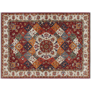 One-of-a-Kind Acer Geometric Hand-Knotted Red Wool Area Rug