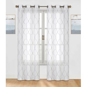 Brooking Embroidered Geometric Semi-Sheer Grommet Curtain Panels (Set of 2)