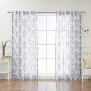 Cearbhall Medallion Damask Sheer Rod Pocket Curtain Panels (Set of 2)