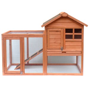 Wooden Rabbit Hutch with Fence and Ramp
