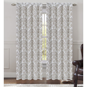 Fern Jacquard Damask Semi-Sheer Rod Pocket Curtain Panels (Set of 2)