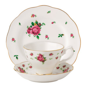 New Country Roses White Teacup Set (Set of 3)