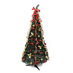 Finial Christmas Tree Topper Wayfair 6 Decorated Red And Gold Artificial Christmas Tree With Clear Light