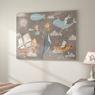 Kids Wall Art You Ll Love Wayfair Kacey Nighttime Adventures Framed Canvas Art In Grey