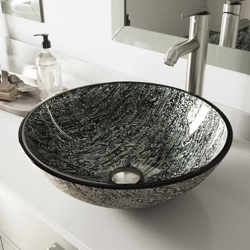 VIGO Titanium Glass Circular Vessel Bathroom Sink with Faucet | Wayfair