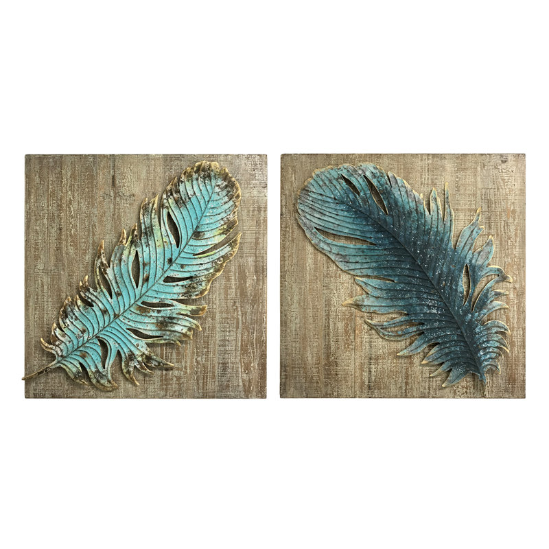Wilco Home 2 Piece Embossed Metal Feather Wall Décor Set Wayfair 2 Piece Embossed Metal Feather Wall Décor Set