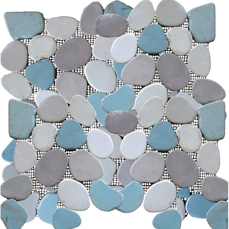 Mulia Tile Rocha Random Sized Natural Stone Pebble In Matte Rocha Random Sized Natural Stone Pebble Tile In Matte Gray Blue