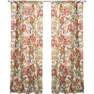 Jacobean Nature/Floral Semi-Sheer Rod Pocket Single Curtain Panel