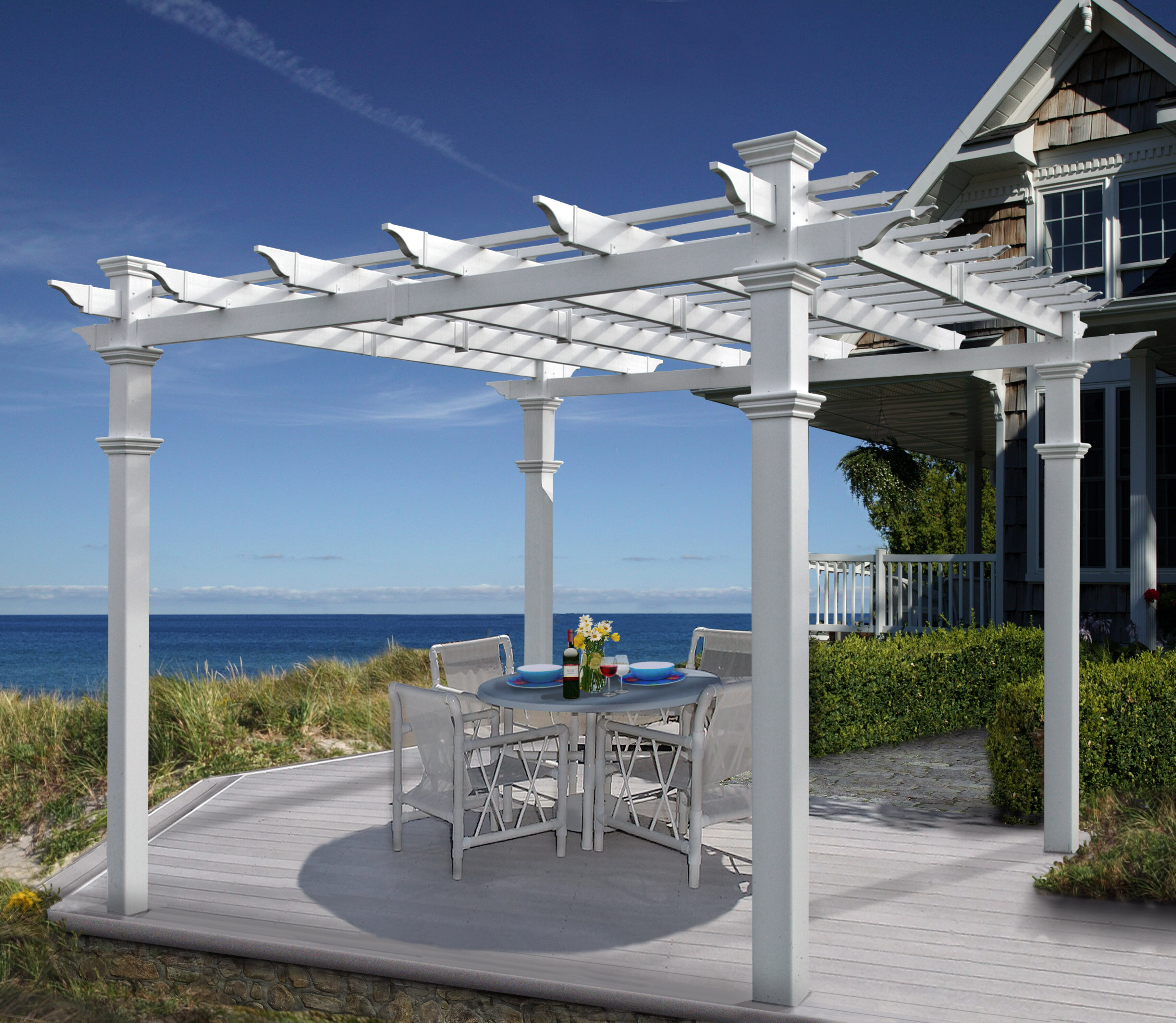 New England Arbors Venetian 10 Ft W X 10 Ft D Vinyl Pergola