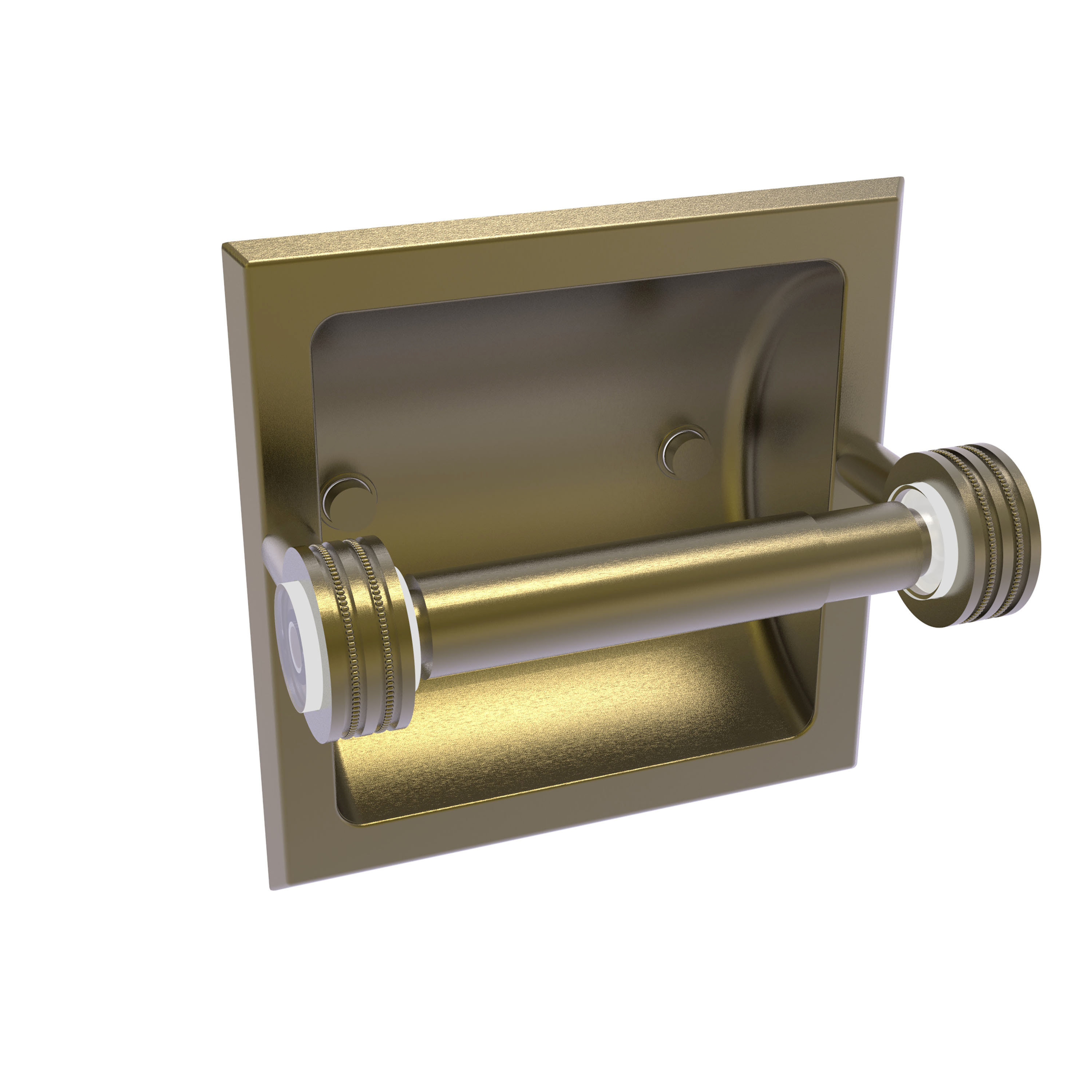 Allied Brass CV-24CD-UNL Clearview Collection Recessed Toilet Paper Holder with Dotted Accents Unlacquered Brass