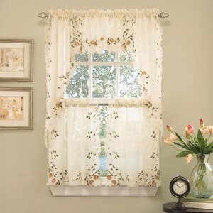 Old World Style Floral Embroidered Semi-Sheer Tier Curtain (Set of 2)