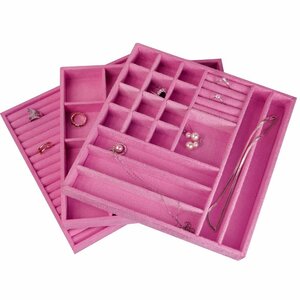 3 Piece Stackable Suede Jewelry Tray Set