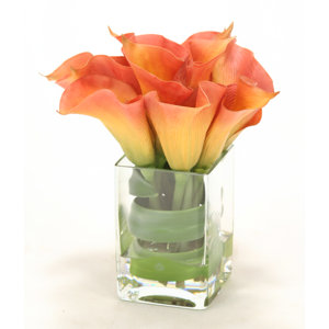 Waterlook Calla Lilies with Tocca Orchid Leaf in Square Vase