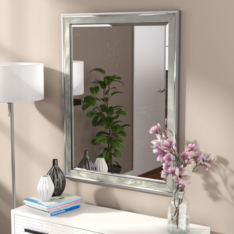 Scratched Wash White and Brushed Silver Trim Wall Mirror & Reviews