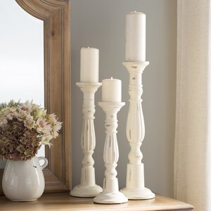 3 Piece White Candlestick Set