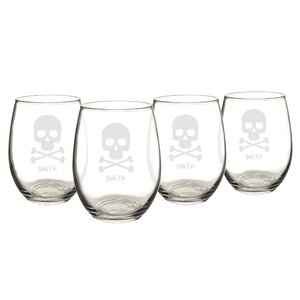 Personalized Skull and Crossbones 21 Oz. Stemless Wine Glasses (Set of 4)