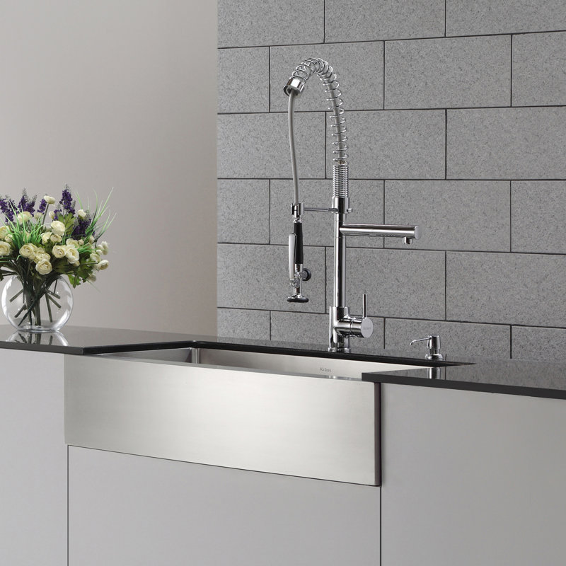 Kraus 36" x 21" Farmhouse Kitchen Sink with Faucet and Soap Dispenser