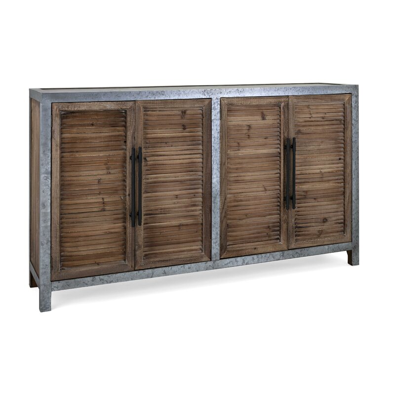 union rustic varvara wood and metal sideboard with four louvered