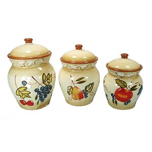 Ceramic Fruit 3 Piece Kitchen Canister Set