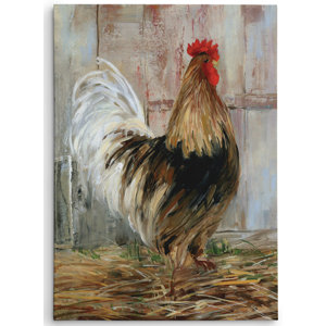 Premium 'Farmhouse Rooster' by Sally Swatland Painting Print on Wrapped Canvas