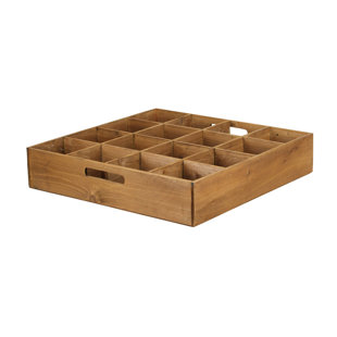 Wooden Crate With 16 Square Slots And Side Handles Wooden Crate With 16 Square Slots And Side Handles