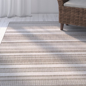Anguila Stripe Gray/Beige Indoor/Outdoor Area Rug