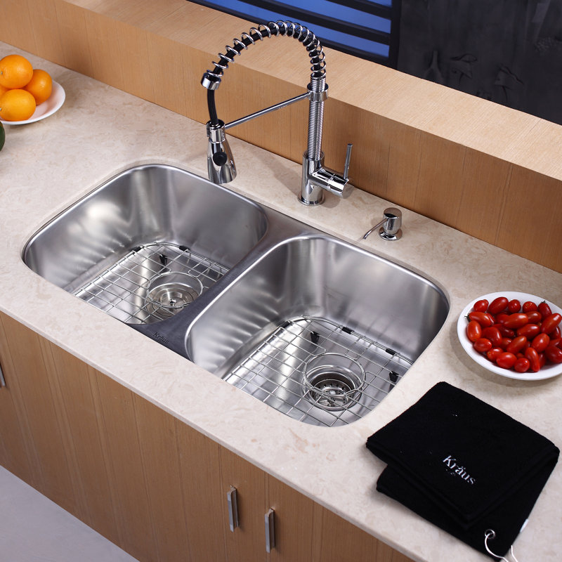 Kraus 32.25" x 18.5" Double Basin Undermount Kitchen Sink ...
