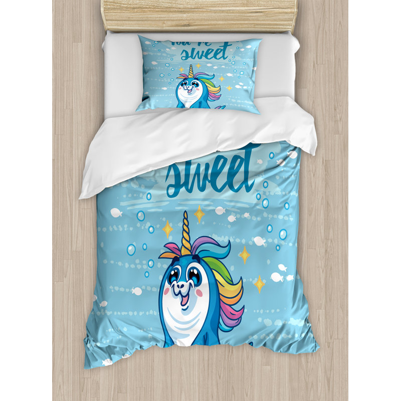 Ambesonne Unicorn You Re Sweet Quote With Baby Penguin Duvet