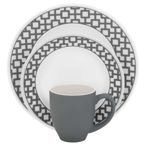Impressions Urban Grid 16 Piece Dinnerware Set, Service for 4