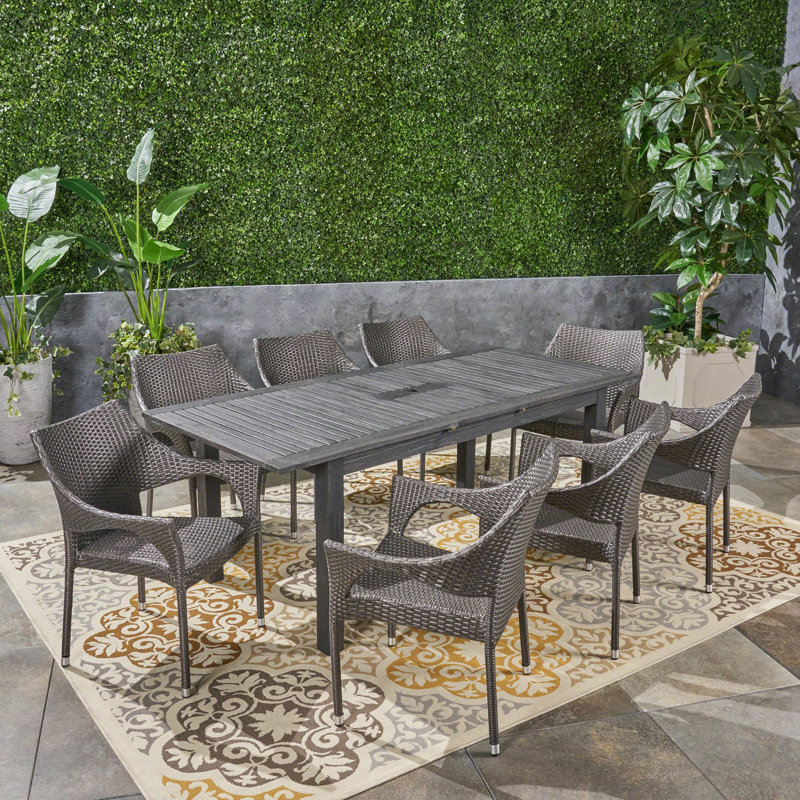 Bruton Outdoor Expandable 9 Piece Dining Set
