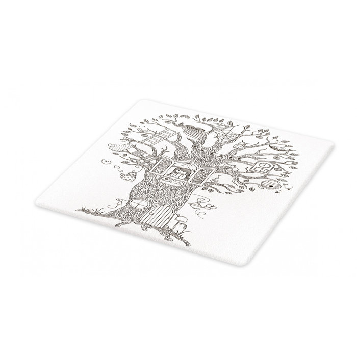East Urban Home Ambesonne Tree House Cutting Board Outline Jumble