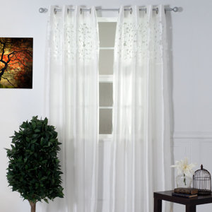 Circles Laser-Cut Geometric Sheer Grommet Single Curtain Panel