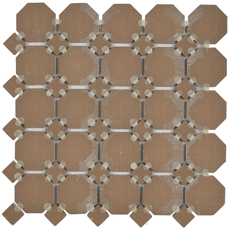 Daltile Octagon and Dot 2" x 2" Ceramic Mosaic Tile in Glazed Matte White with Gray Gloss Dot