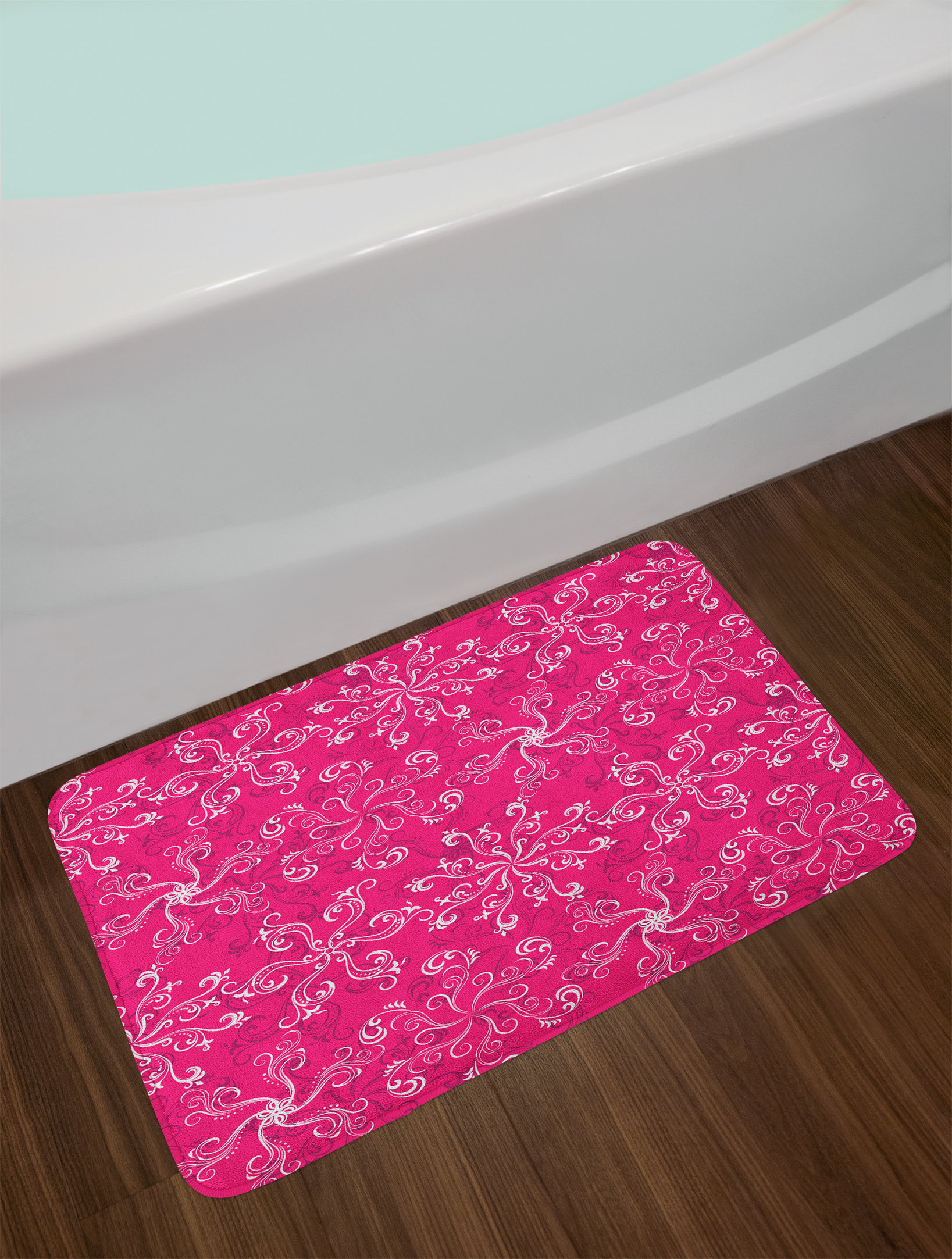 East Urban Home Floral Hot Pink White Purple Hot Pink Bath Rug Wayfair