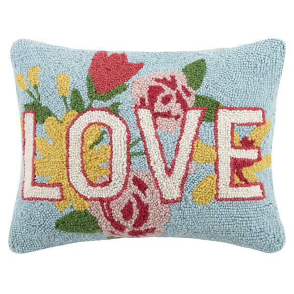 Peking Handicraft Love Flowers Valentine's Hook Wool Lumbar Pillow