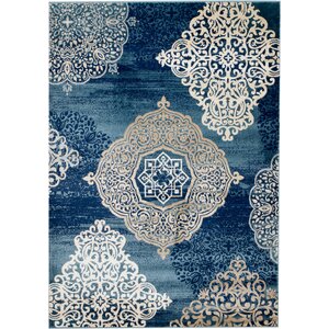 Anita Medallion Navy Blue Area Rug