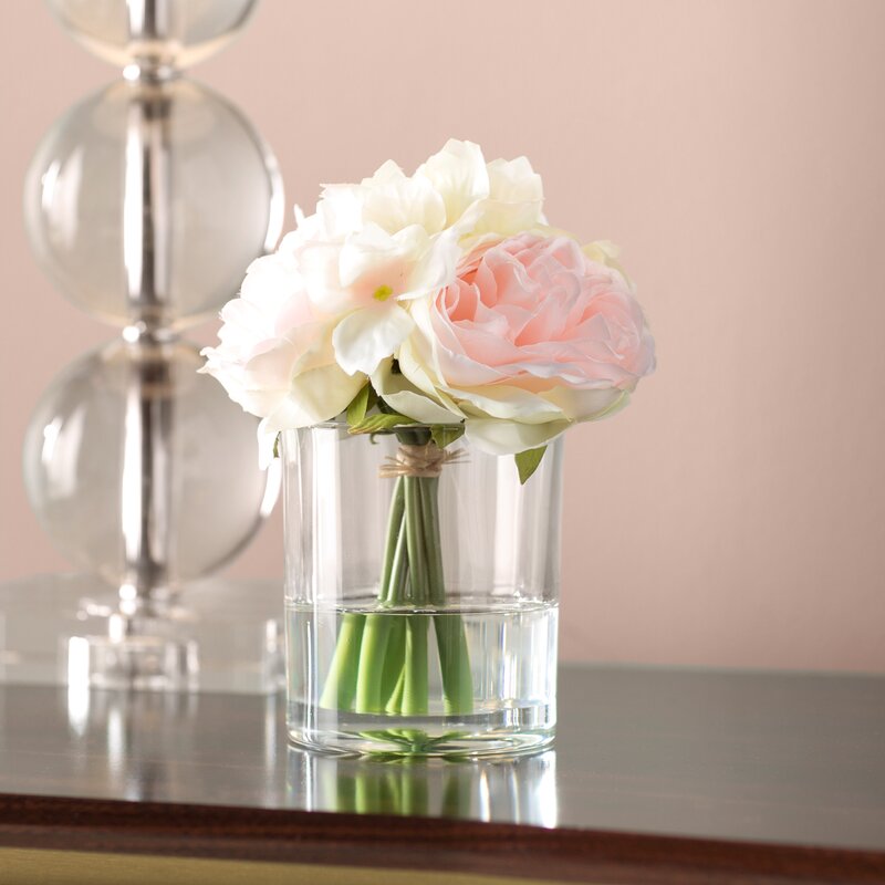 Hydrangea and Rose Arrangement in Glass Vase & Reviews | Birch Lane