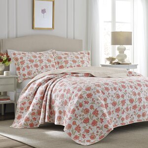 Cadence Apricot Cotton Reversible Quilt Set by Laura Ashley Home