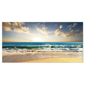 Cloudy Sky and Vibrant Blue Sea Seashore Photographic Print on Wrapped Canvas