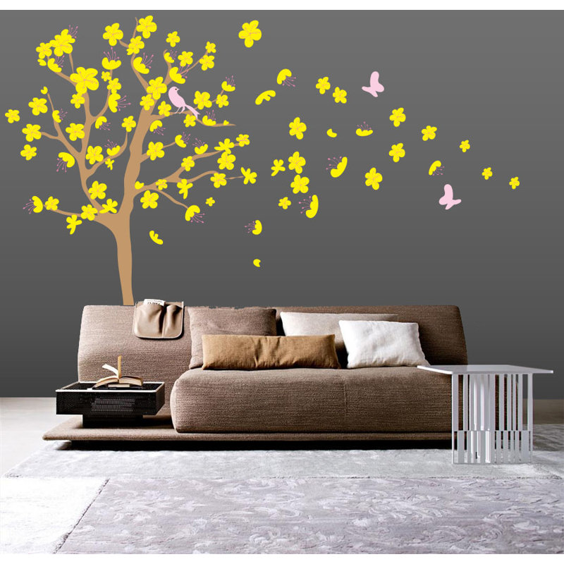 Wall Decal Source Tree, Cherry Blossom and Flowers Blowing in Wind Wall Decal Wayfair