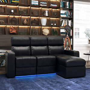 Modern Leather Home Theater Sofa (Row of 3) (Set of 3) by Red Barrel Studio
