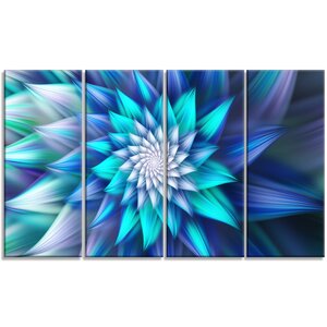 'Large Blue Alien Fractal Flower' Graphic Art Print Multi-Piece Image on Canvas