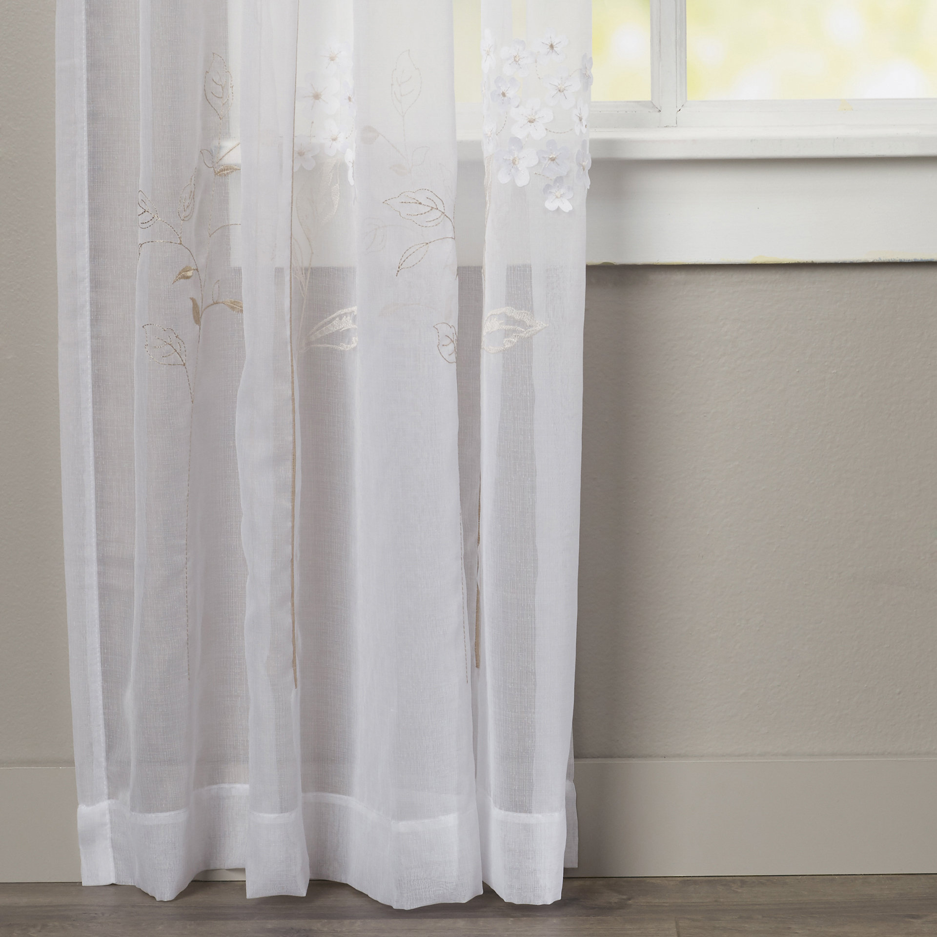 Irenee Nature / Floral Sheer Rod Pocket Single Curtain Panel & Reviews