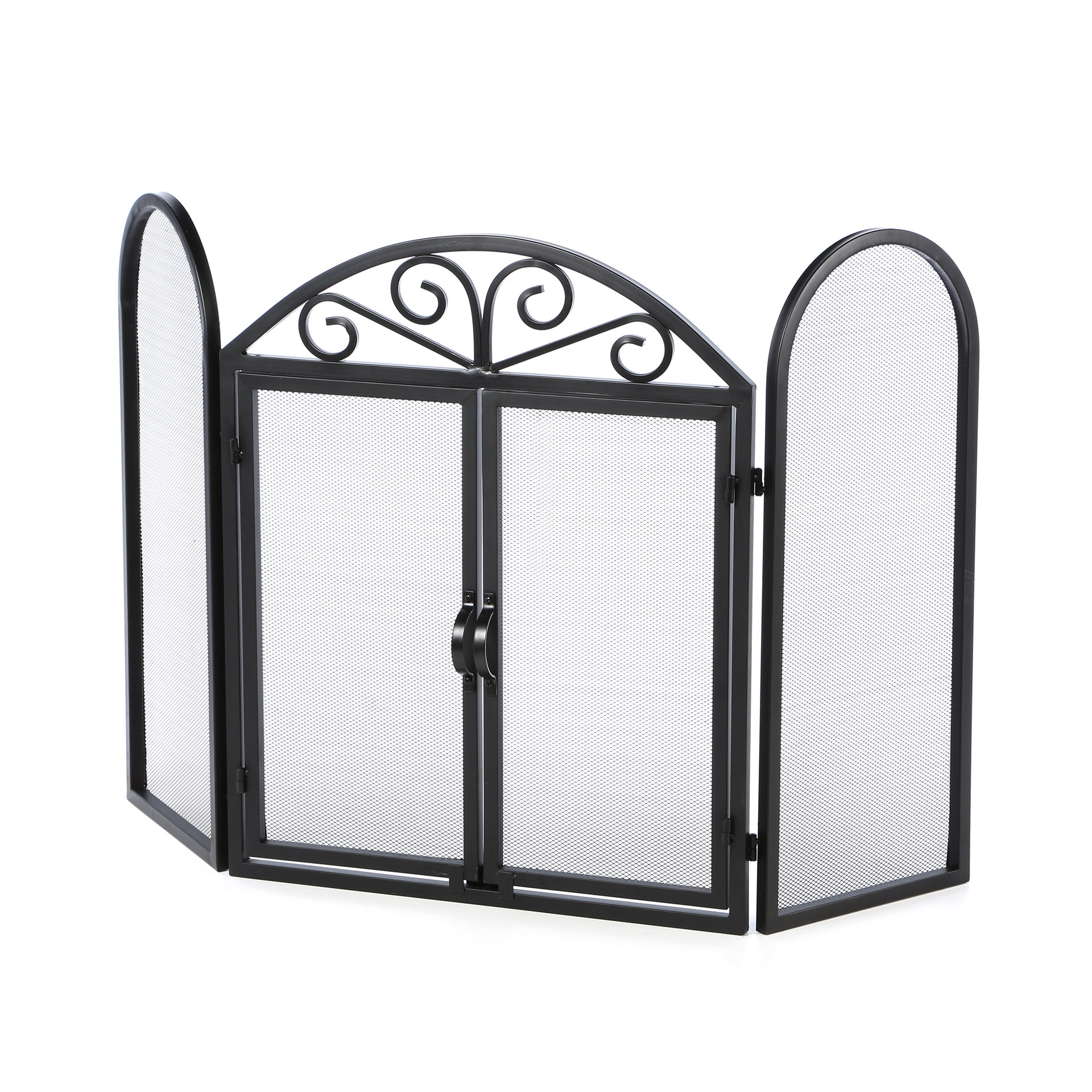 Uniflame 3 Panel Wrought Iron Fireplace Screen with Opening Doors