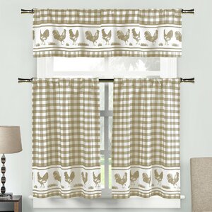 Harwood 3 Piece Rooster Check Kitchen Curtain Set